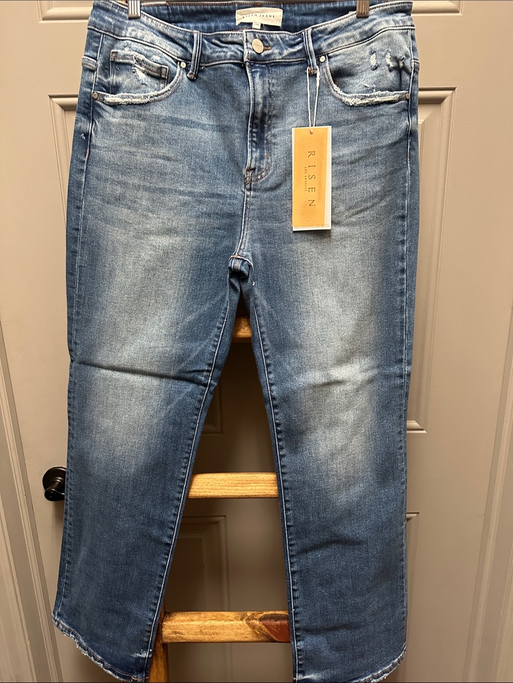 Risen Women's Mid Wash Straight Leg Jeans